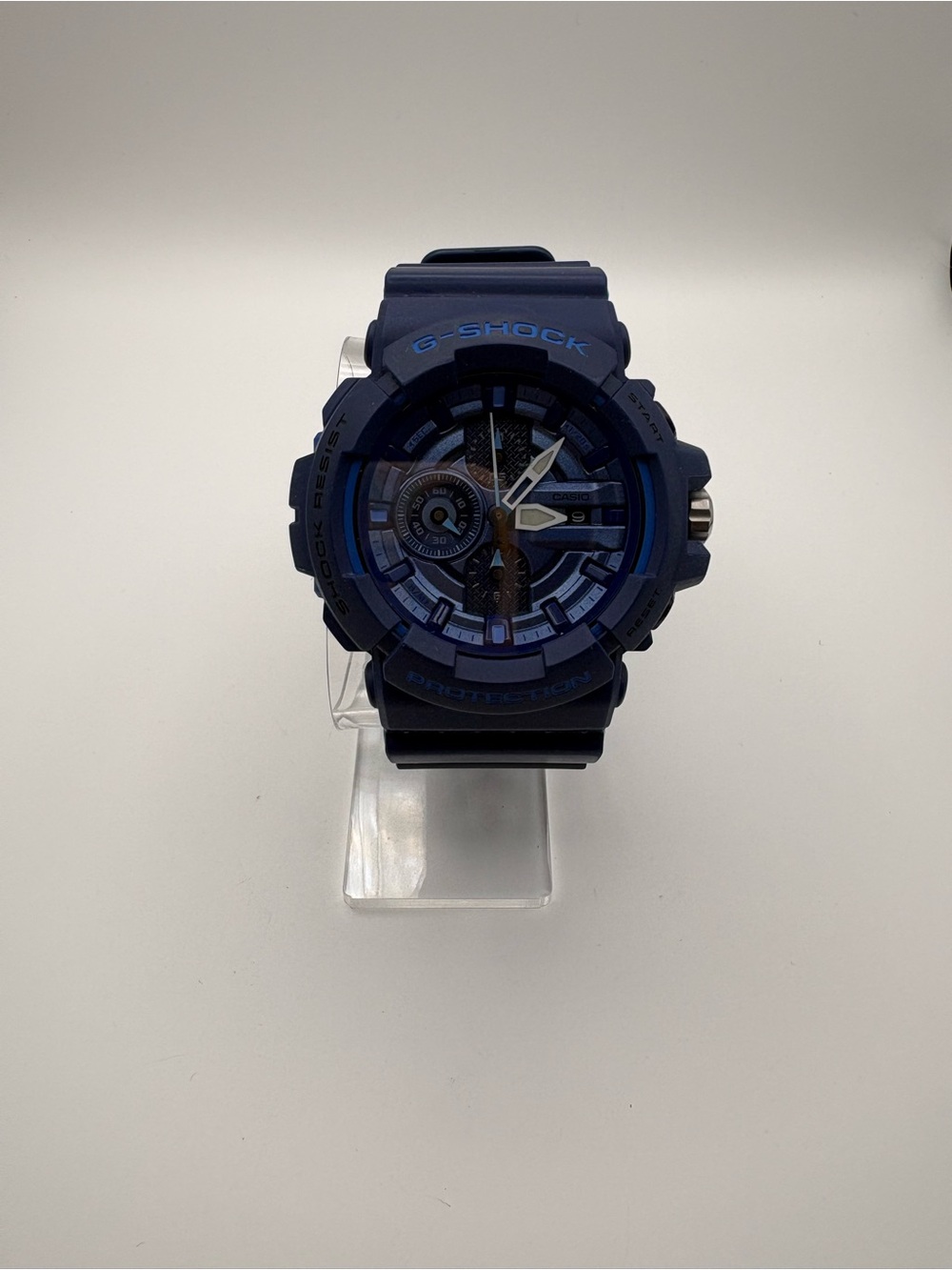 Casio G-Shock Resist Watch Blue on Blue In Box Analog Chronograph Date Dial